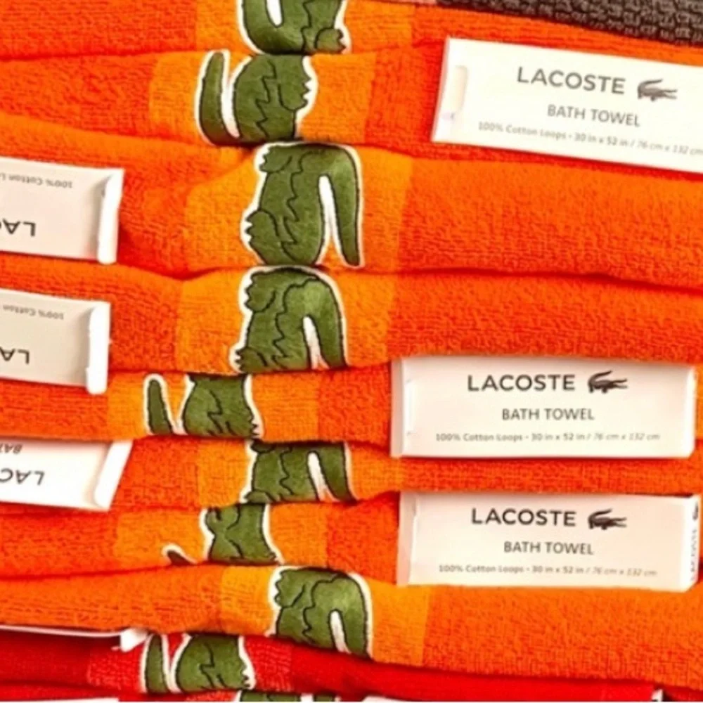 Bundle of 4 Lacoste Large Bath Spa Pool cotton Towel 30”x52” new 2 orange 2 blue